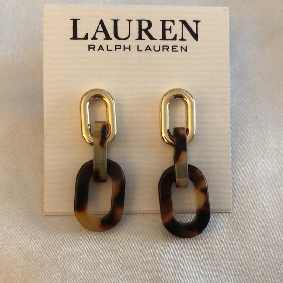 Lauren Ralph Lauren Gold Tone Tortoise Link Drop Earrings NWT - Picture 5 of 10